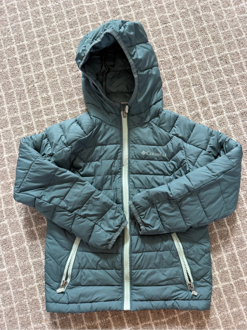 Columbia Kids Puffer Jacket Teal with Light Mint Zippers